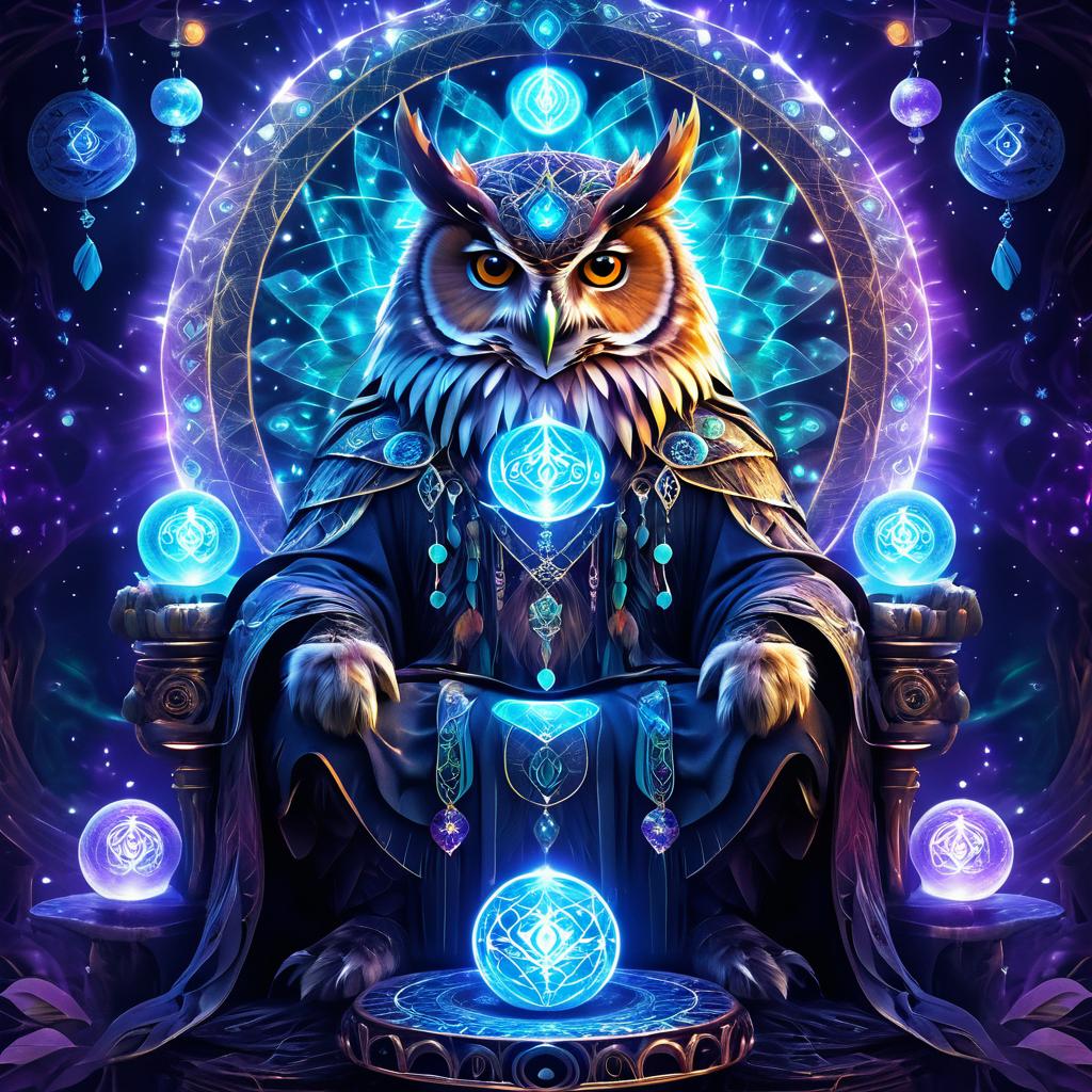 Mystical Owl Sage on Throne Portrait