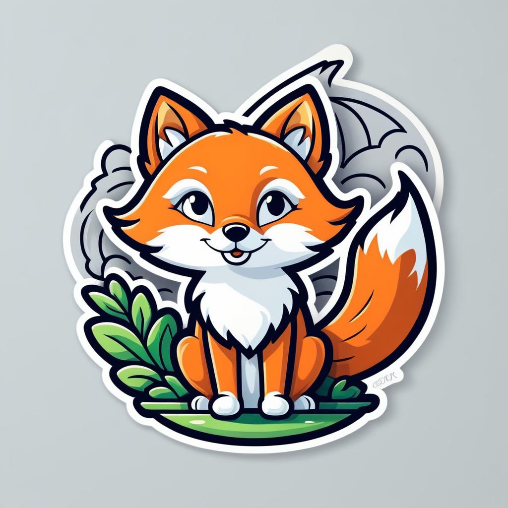 Whimsical Fox Sticker Design in Vector Art