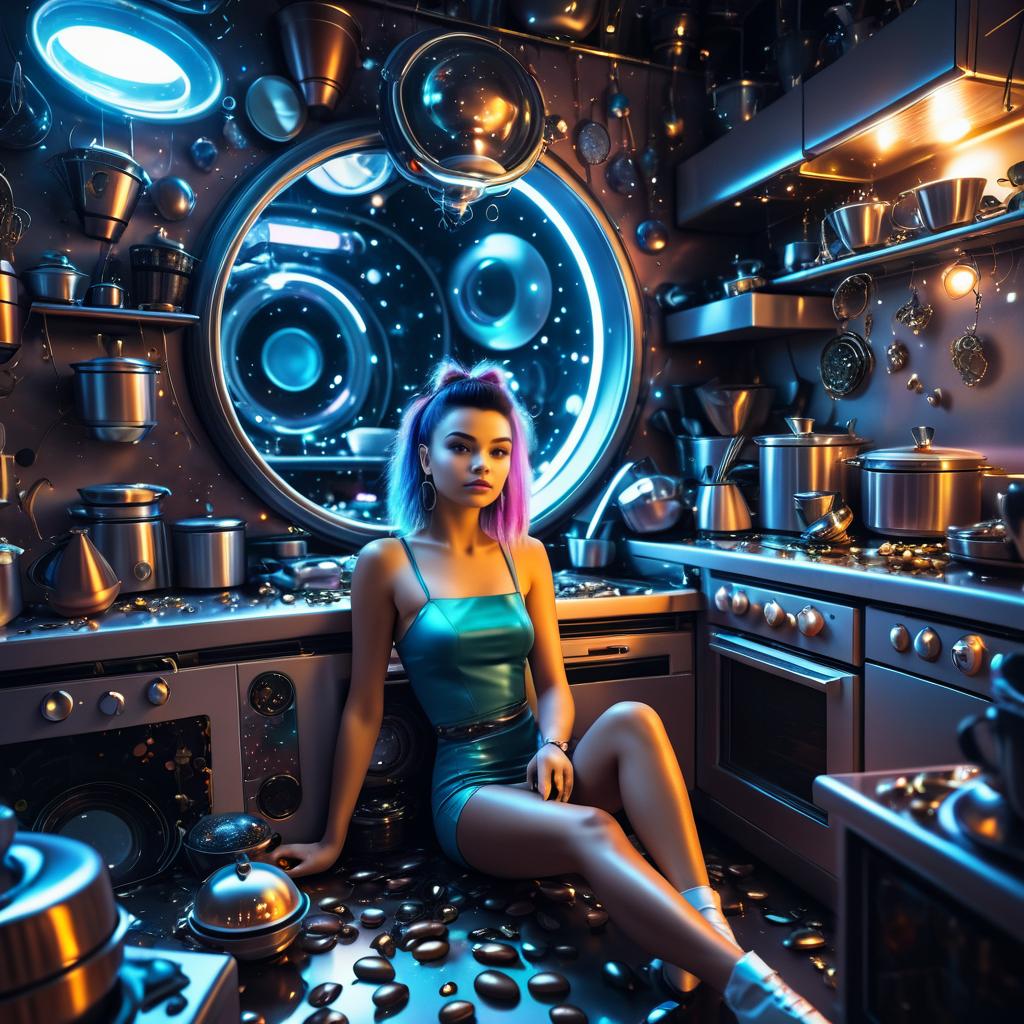 Sassy Alien in a Cluttered Spaceship Kitchen