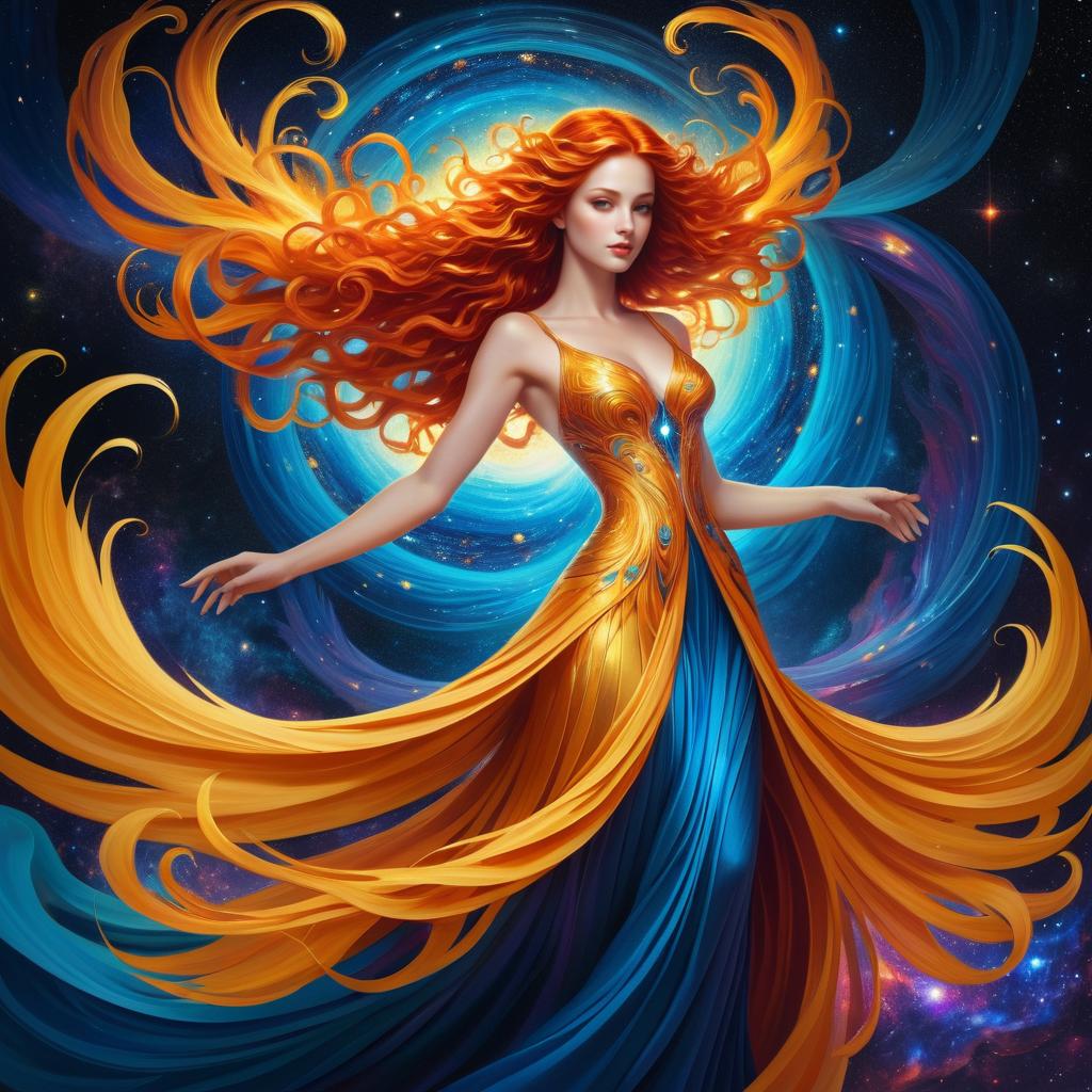 Mythical Golden Phoenix in Cosmic Splendor