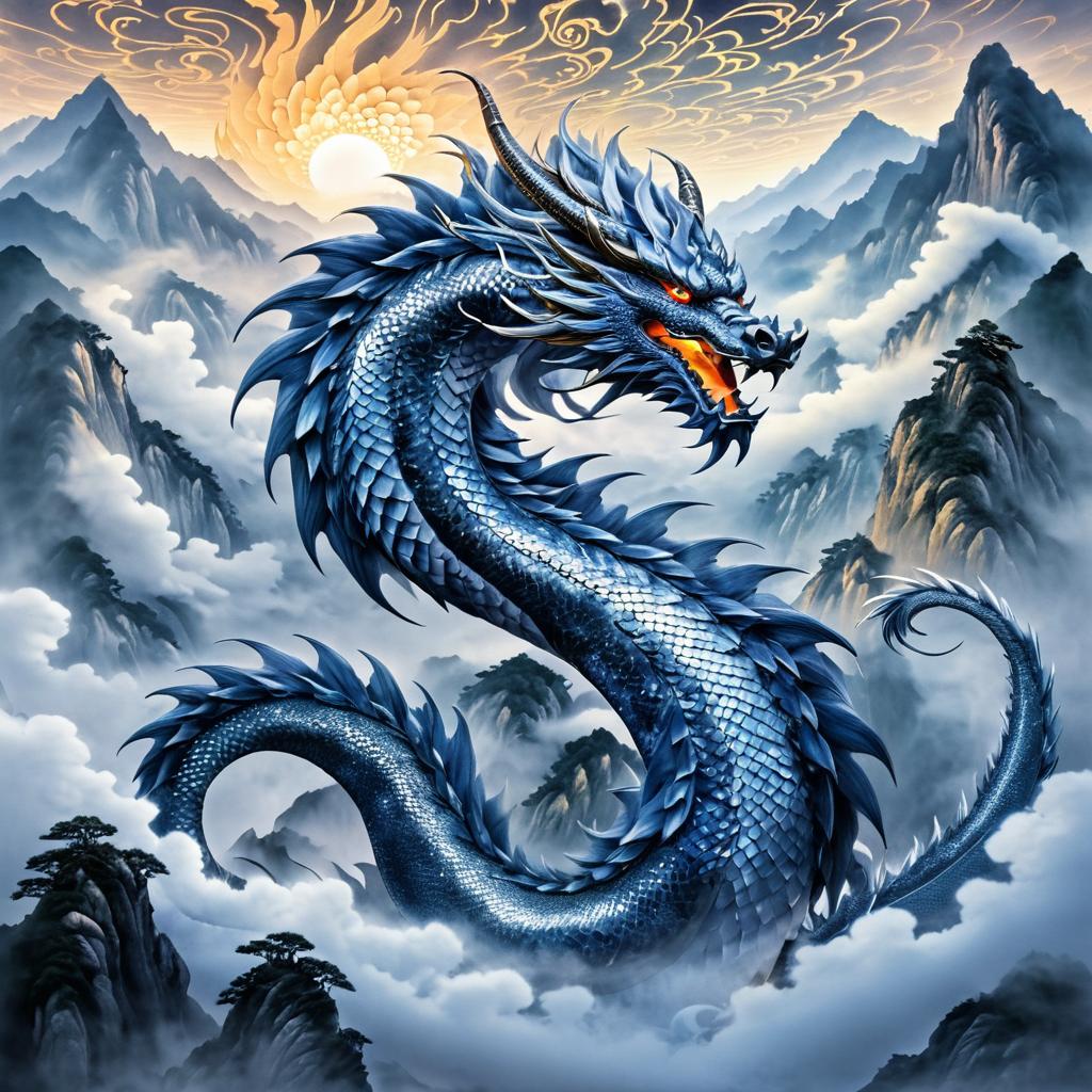 Fierce Dragon in Misty Mountains