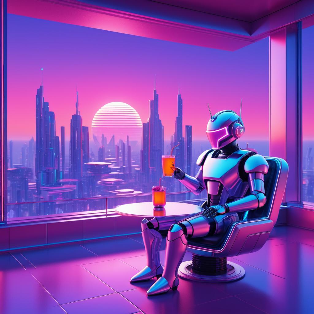 Futuristic Robot in Retro Lounge Scene