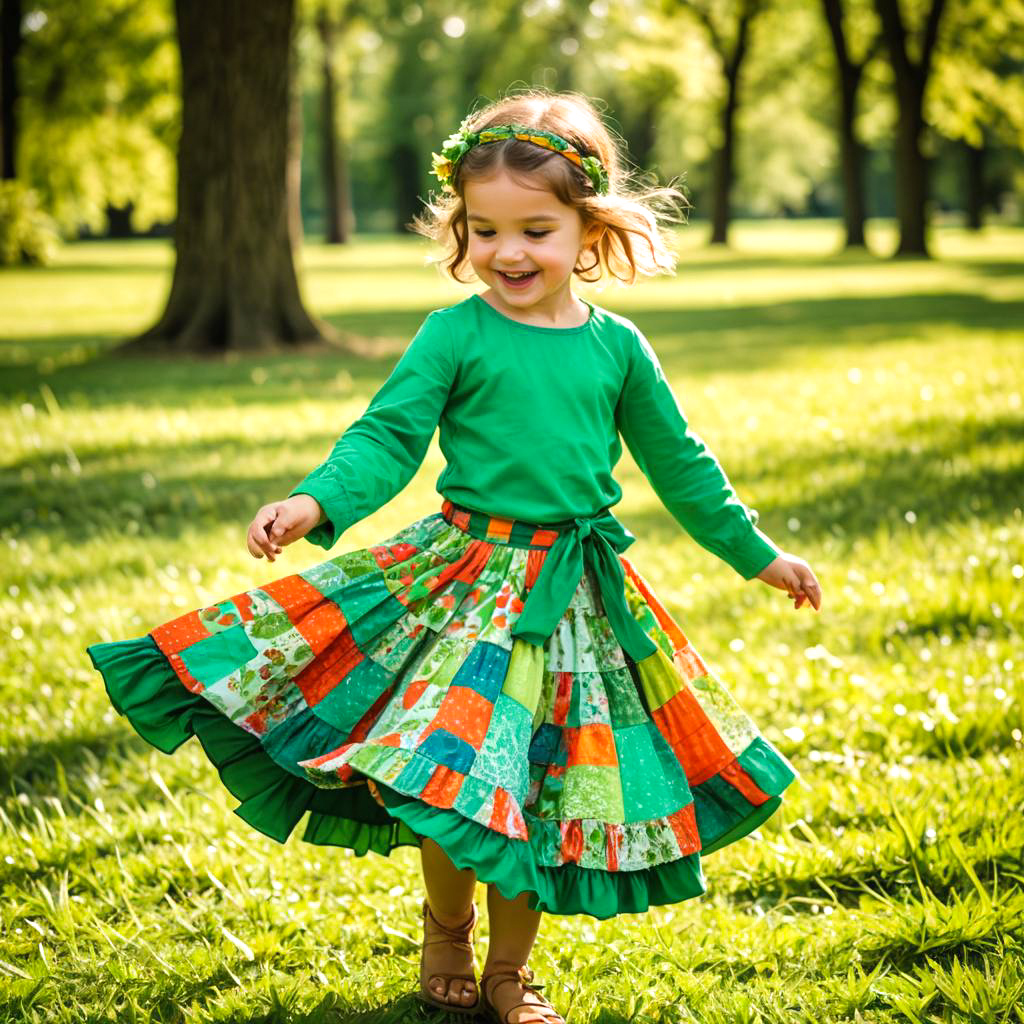 Joyful Child in Boho Skirt Twirling