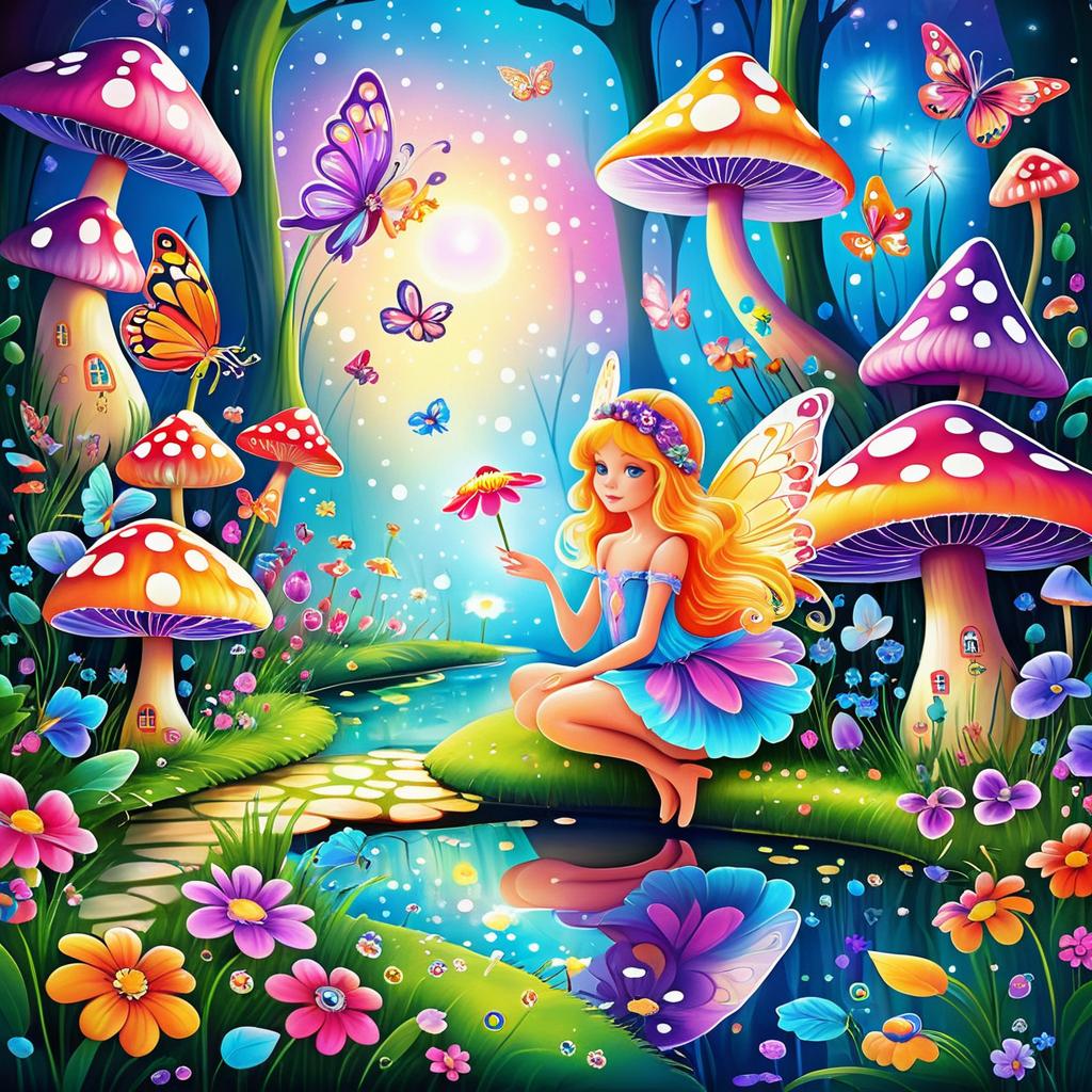 Mischievous Fairy in Vibrant Garden