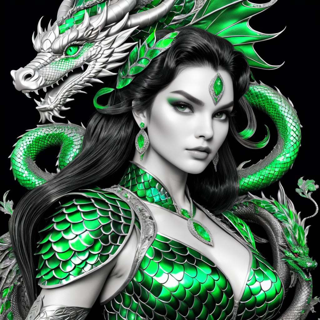 Emerald Scaled Dragon Woman Illustration