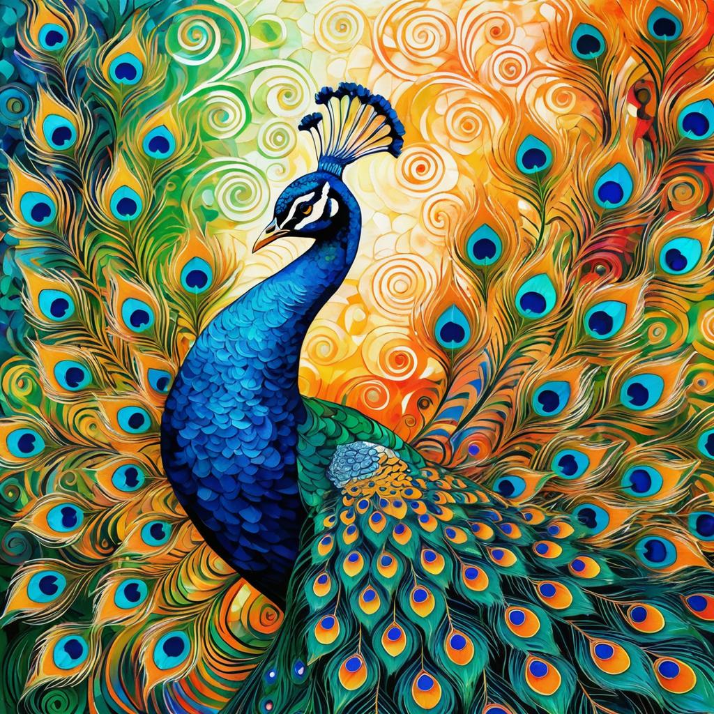 Vibrant Neo-Impressionist Peacock Drawing