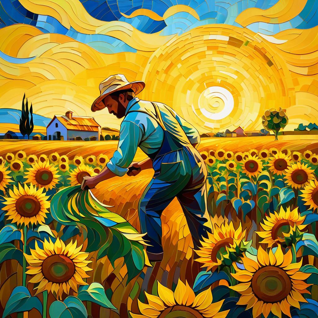 Van Gogh Inspired Farmer with Sunflowers