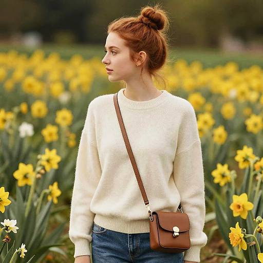 Chestnut Girl in Flower Field