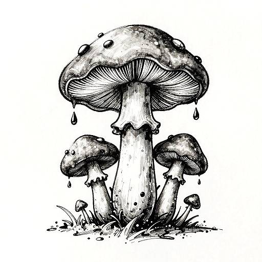 Mystical Dripping Mushroom Ink Sketch
