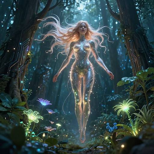 AI Goddess in Futuristic Forest