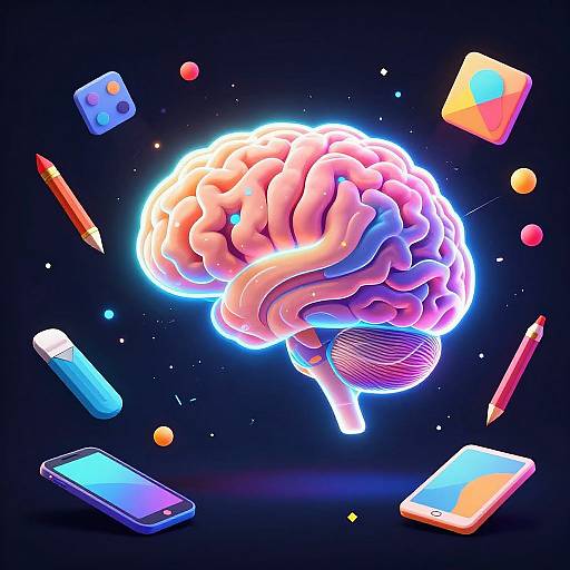 Glowing AI Brain with Artistic Tools