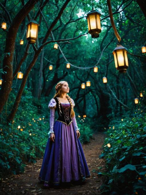 Enchanted Rapunzel in a Glowing Forest