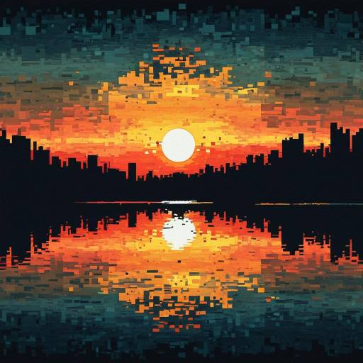 Pixelated Abstract Sunset over Water
