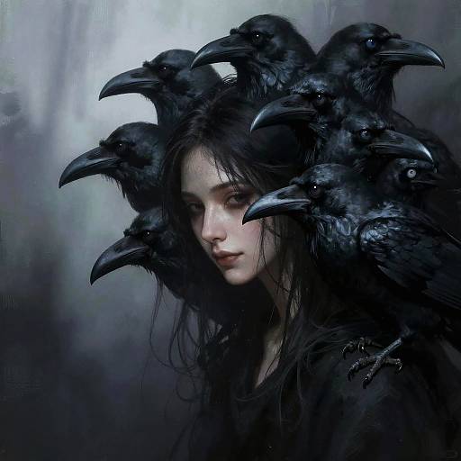 Dark-Haired Figure with Crow Heads