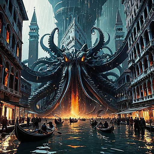 Colossal Metallic Kraken Attacking Venice