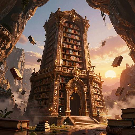 Enchanted Floating Library at Sunset