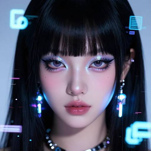 Futuristic E-Girl Holographic Portrait
