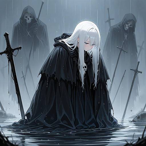 Mysterious Twin Reaper with White Hair