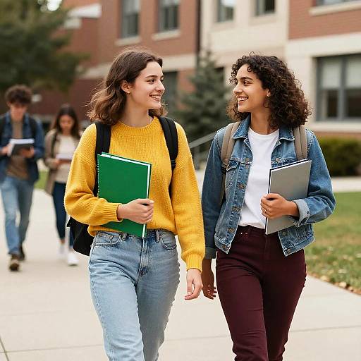 Two Young Women Walking on Campus