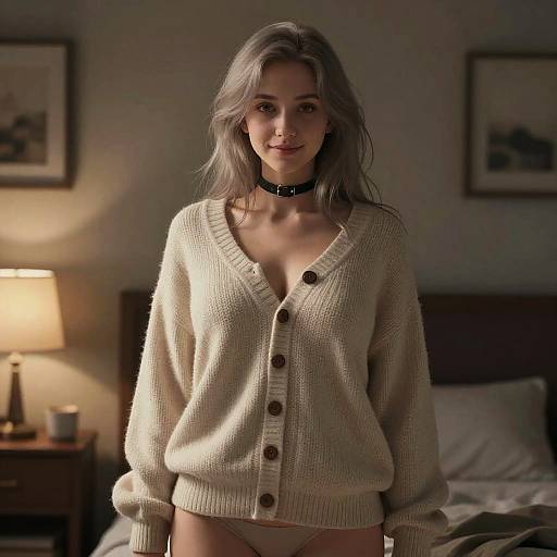 Woman in Oversized Sweater at Home