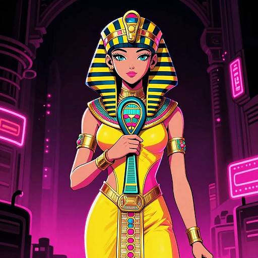 Cyberpunk Egyptian Ankh Neon Fantasy