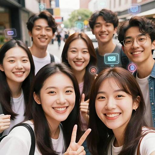 Joyful AI-Enhanced Urban Group Selfie