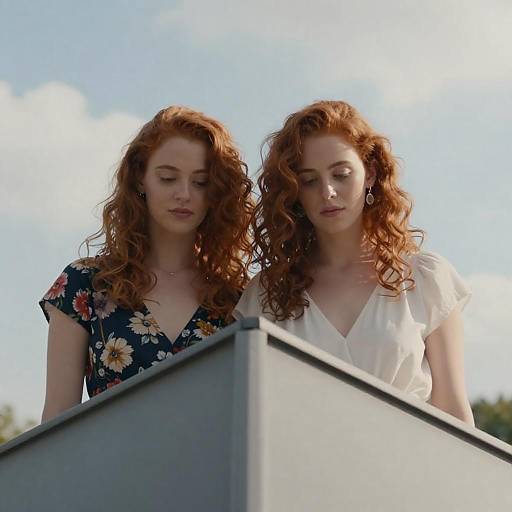 Two Red-Haired Women Under Clear Sky