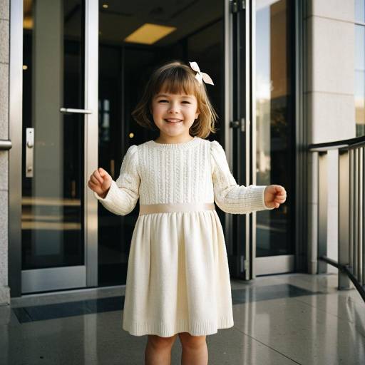 Toddler Girl in Ivory Knit Dress Outdoors