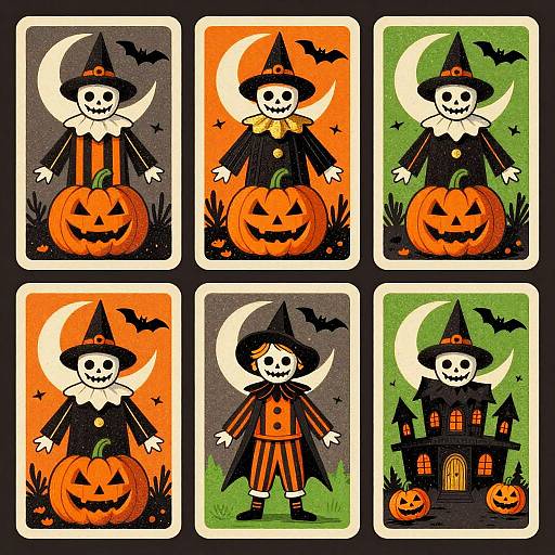 Retro Halloween Trading Card Characters