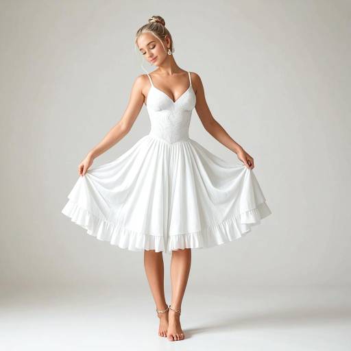 Woman in Elegant White Dress Holding Skirt