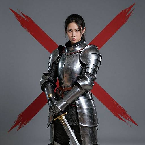 Armored Woman with Sword and Cross