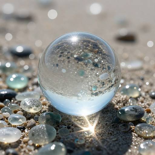 Luminous Sphere on Glass Pebble Beach