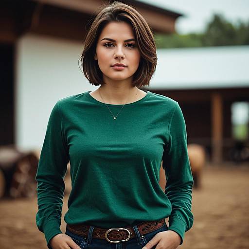 Young Woman in Green Long Sleeve Shirt