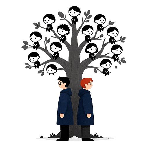 Whimsical Tree with Colorful Characters