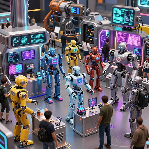 Futuristic Robot Market Scene