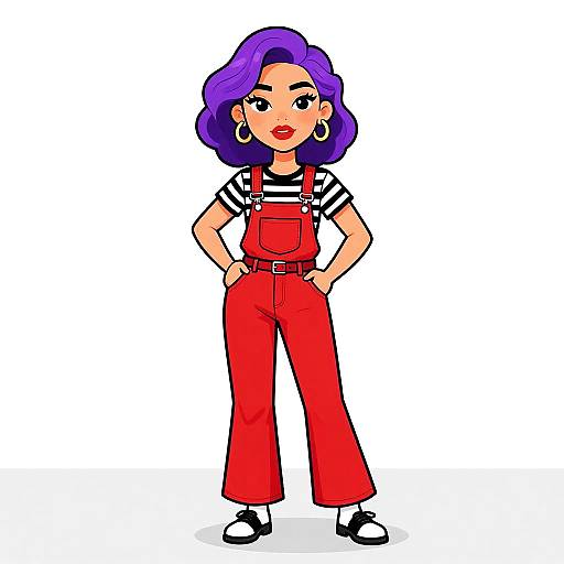 Retro Woman in Red Denim Dungarees