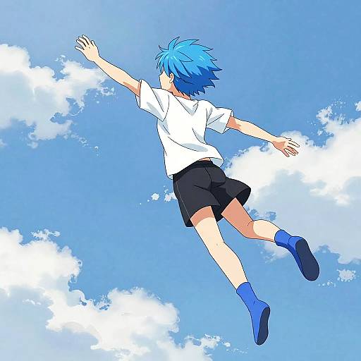 Anime Character Floating in Clouds