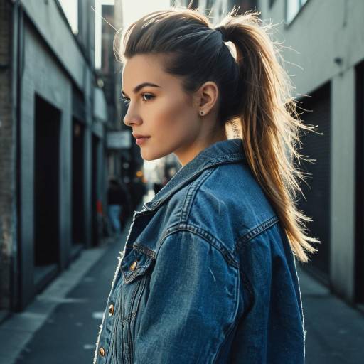 Young Woman with Textured Mullet Hairstyle in Denim Jacket Young Woman with Textured Mullet Hairstyle in Denim Jacket