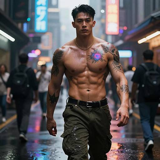 Gigachad in Neon Cyberpunk Street