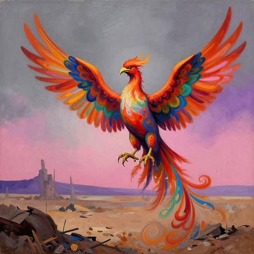Surreal Phoenix Over Post-Apocalyptic Landscape