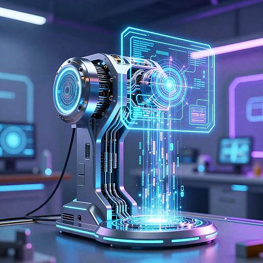 Futuristic AI Machine in High-Tech Lab