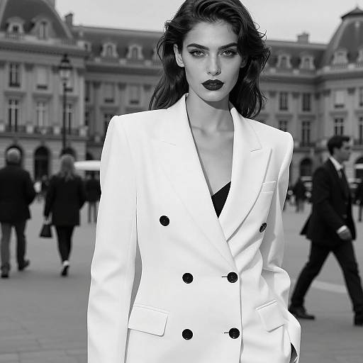 Sophisticated Female Model in White Blazer in Paris