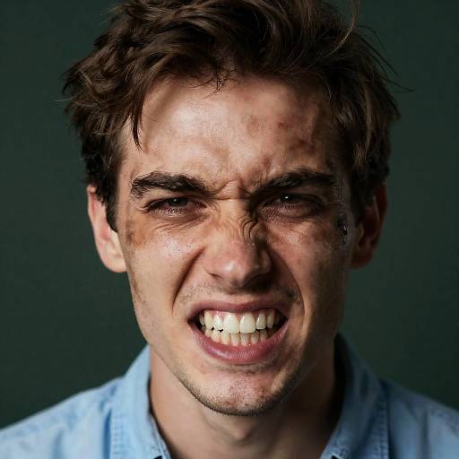 Intense Close-Up of a Grimacing Man