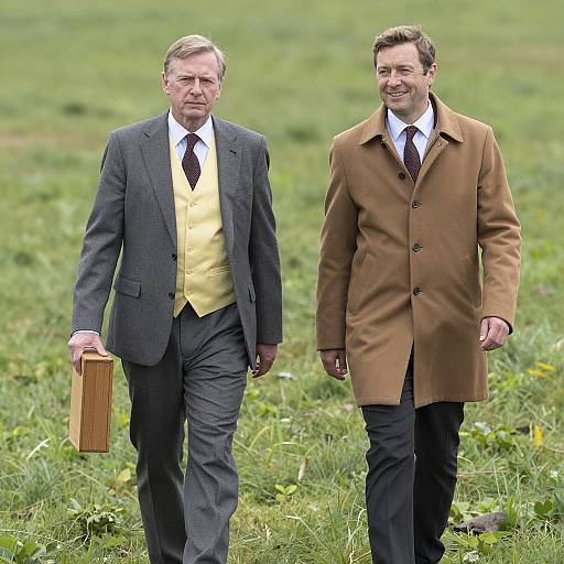 Men in Suits Walking in Green Field