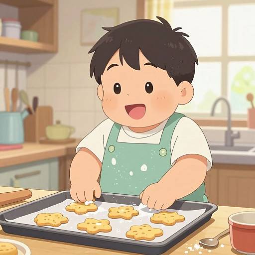 Chubby Anime Boy Baking Cookies
