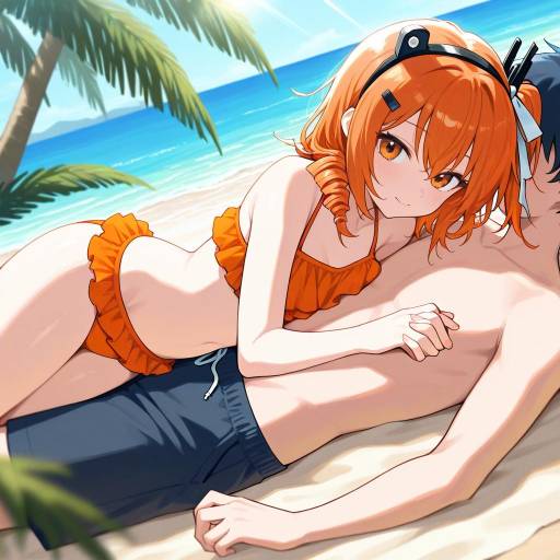 Playful Beach Scene with Adachi Rei