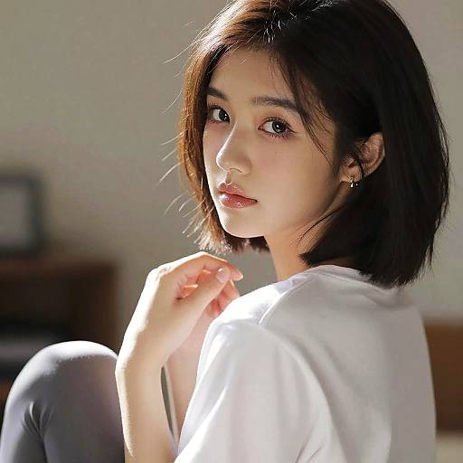 Young Asian Woman with Short Hair Indoors