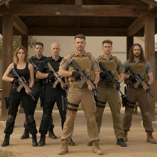 Vigilant Warriors by the Wooden Structure