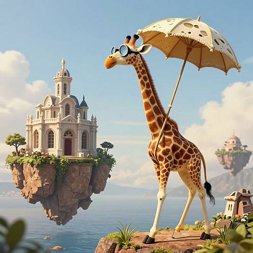 Talking Giraffe with Parasol on Floating Islands