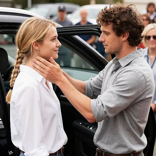 Intimate Moment Beside an Open Car